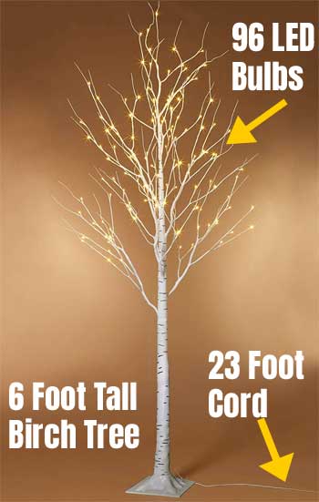 6 Foot Tall Lighted Birth Trees with Long Power Cord and 96 Warm White LED Bulbs