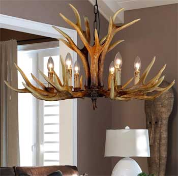 Faux Antler Chandelier with 6 Candle-Style Lights
