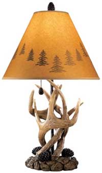 Antler Lamp with Pine Tree Silhouette Lamp Shade