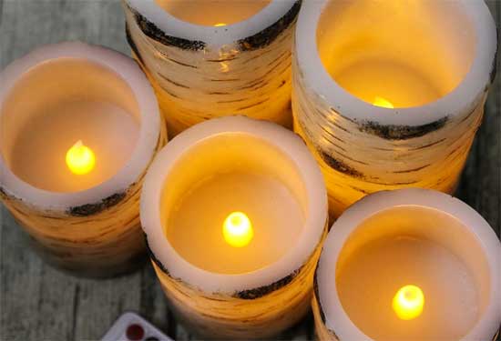 Birch Bark Covered LED Flameless Candles