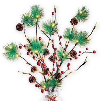 Lighted Pine Twigs in Vase