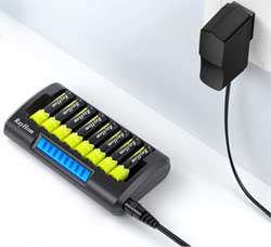 8 AA Rechargeable Batteries with Battery Charger