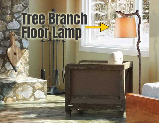 Tree Branch Floor Lamp with Rustic Design for Lodges, Cabins, Dens and Reading Chairs