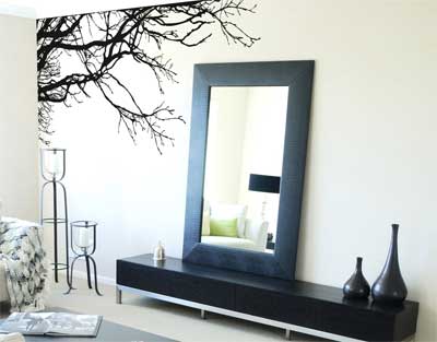 Modern Black Tree Limb Vinyl Wall Sticker on Living Room Wall