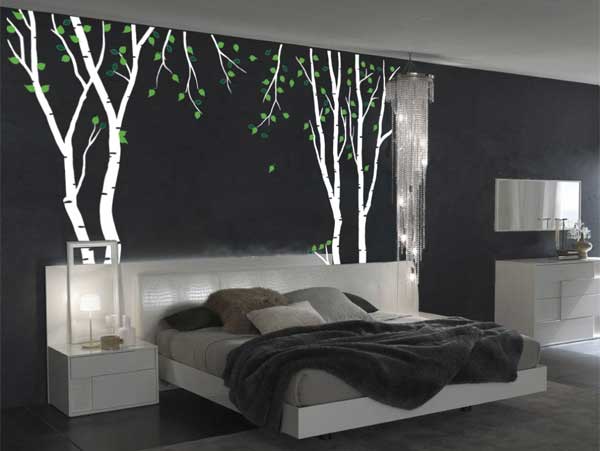 White Birch Tree Wall Decal in Bedroom